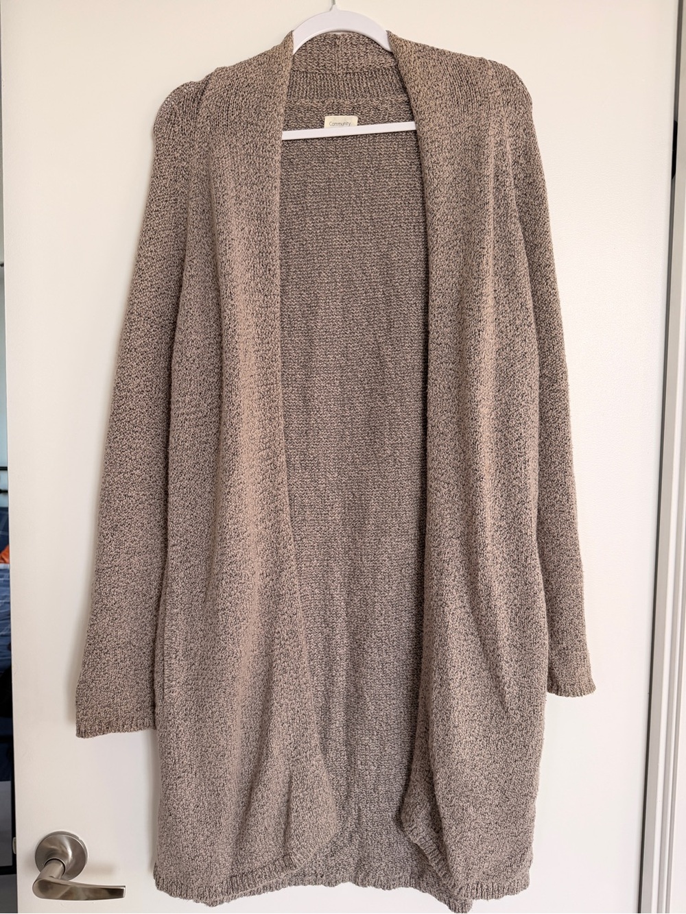 Open-Front Knit Cardigan in Taupe